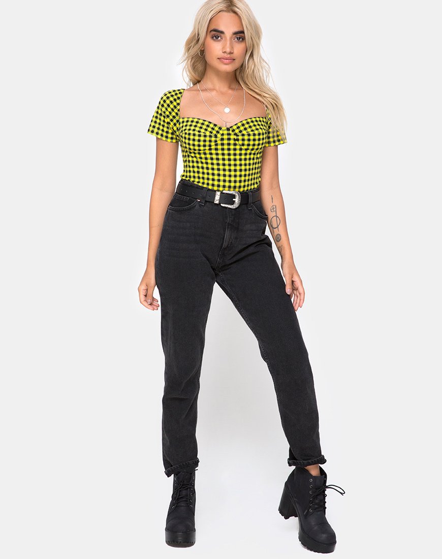 Afbeelding van Ryon Bodice in Medium Gingham Geel