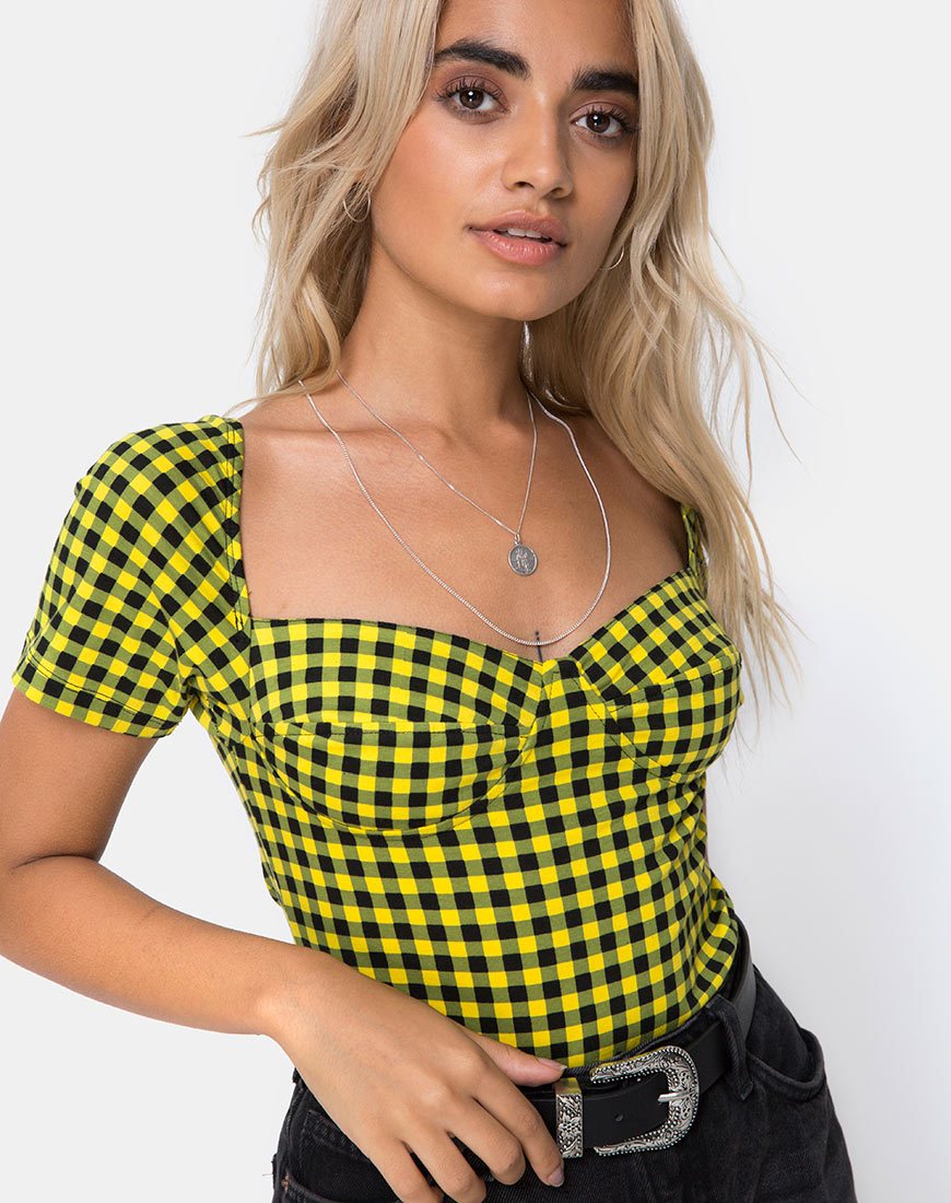 Ryon Bodice in Medium Gingham Geel
