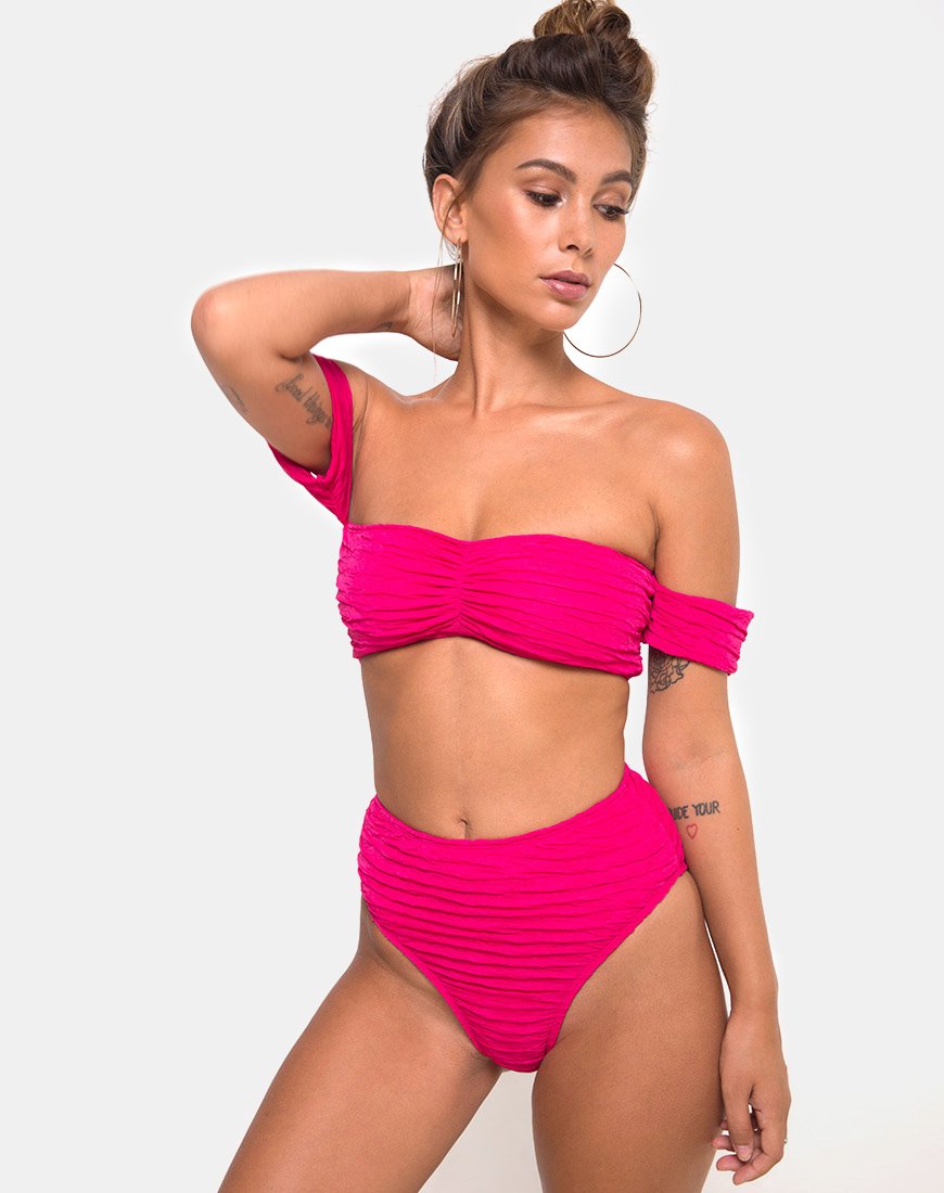 Afbeelding van Shaca Bikinibroekje in 80s Crinkle Pink Highlighter