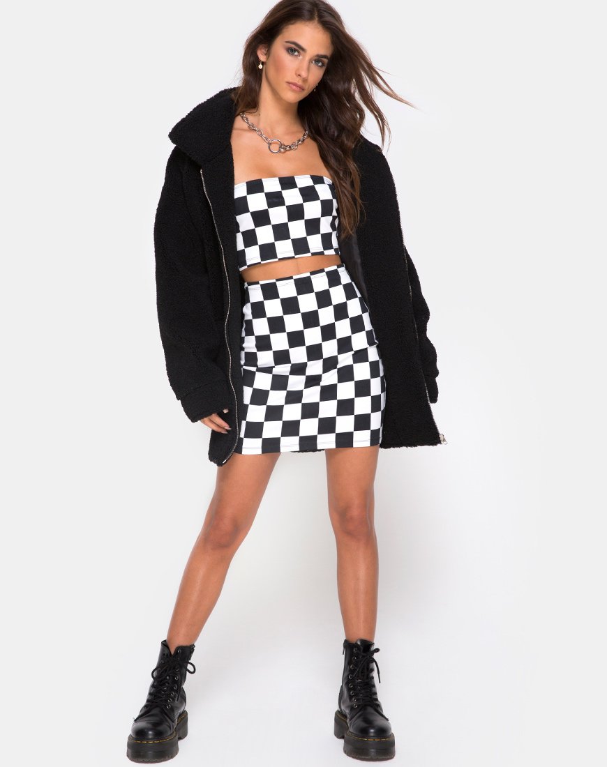 Afbeelding van Villy Crop Top in Ruitjesbord Medium Z/W