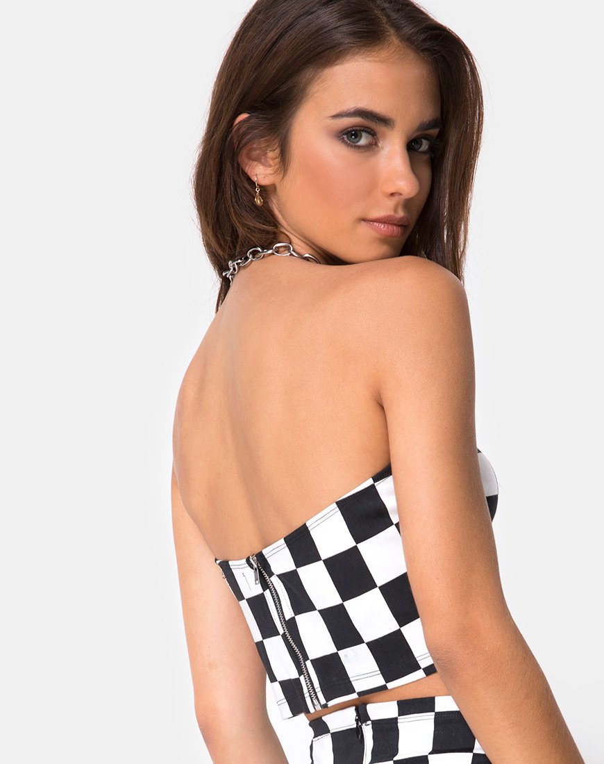 Afbeelding van Villy Crop Top in Ruitjesbord Medium Z/W
