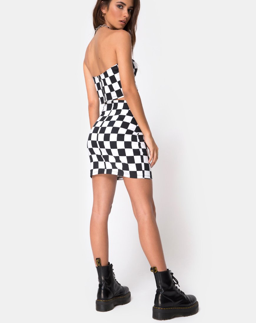 Afbeelding van Villy Crop Top in Ruitjesbord Medium Z/W