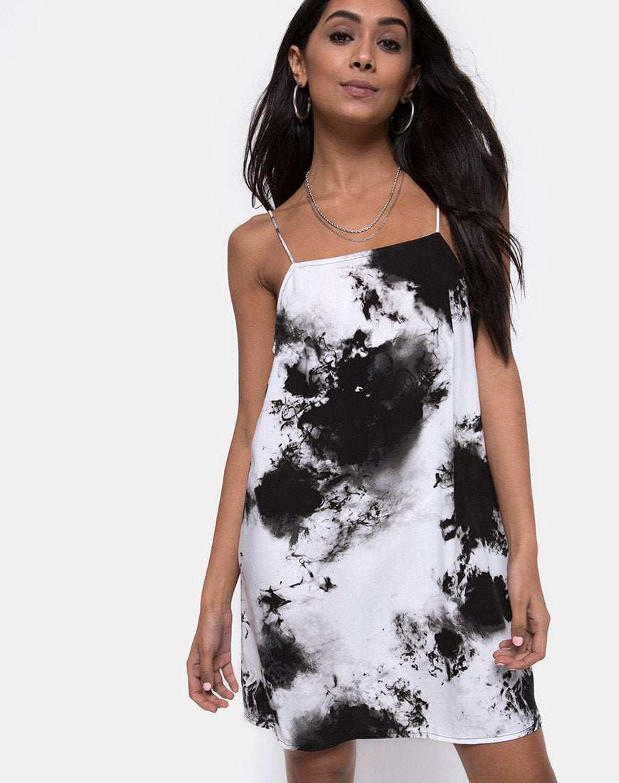 Sagha Slip Dress in Mono Tie Dye Zwart en Wit