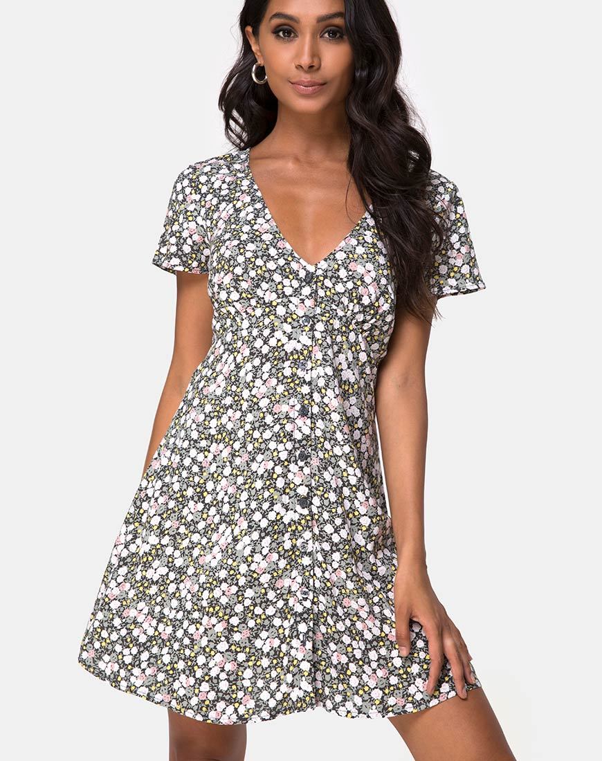 Sahara theejurk in Floral Field Olive