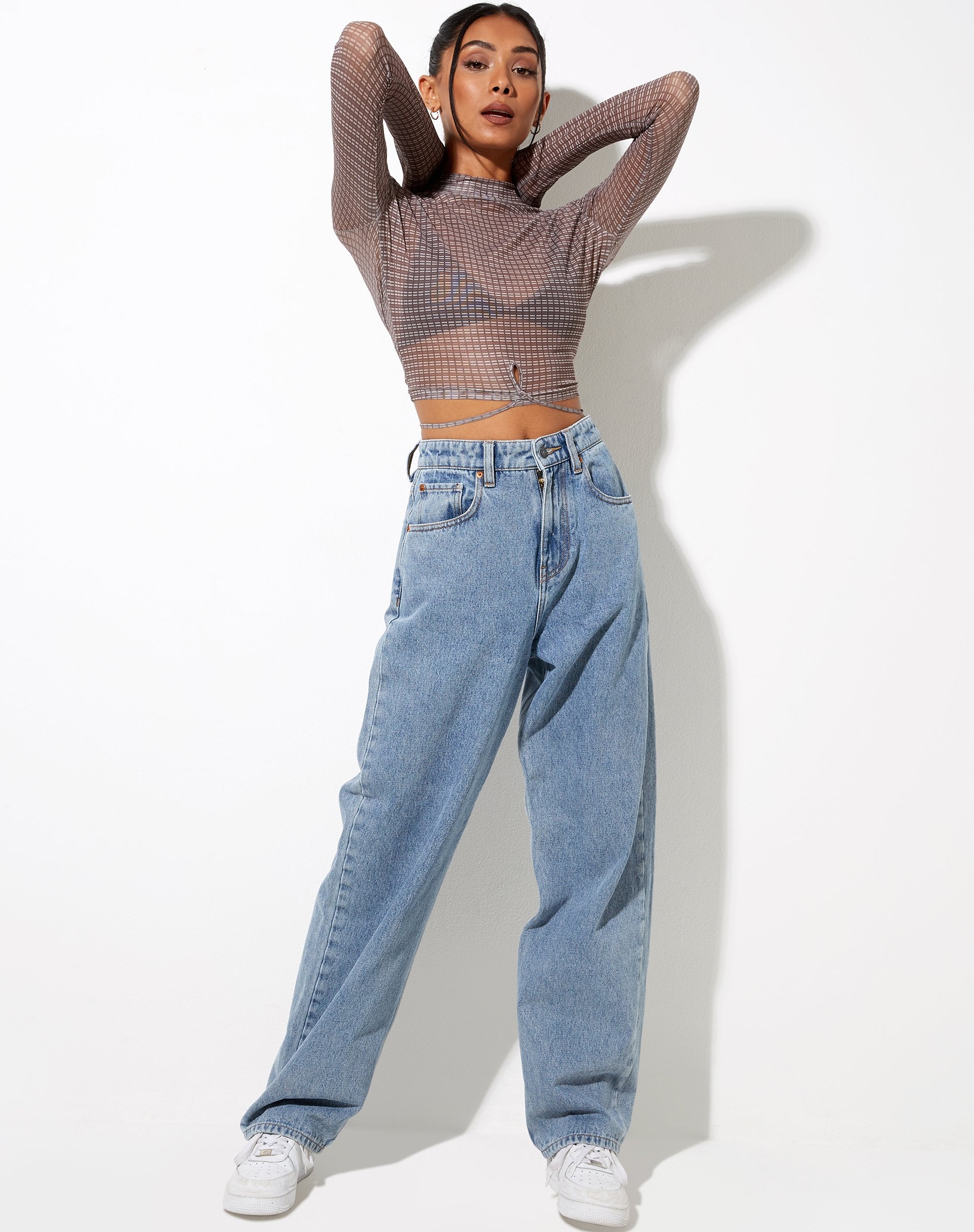 Afbeelding van Sahila Crop Top in Mini Check Chocolade