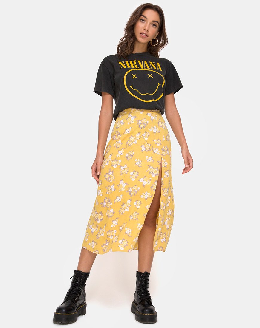 Afbeelding van Saika Midi rok in Rose Bunch geel