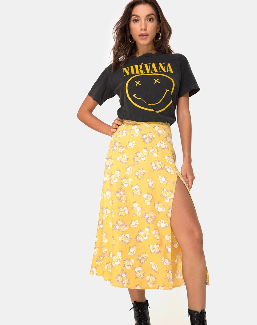 Afbeelding van Saika Midi rok in Rose Bunch geel