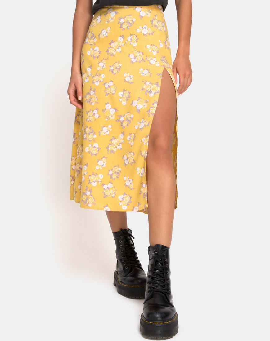 Afbeelding van Saika Midi rok in Rose Bunch geel