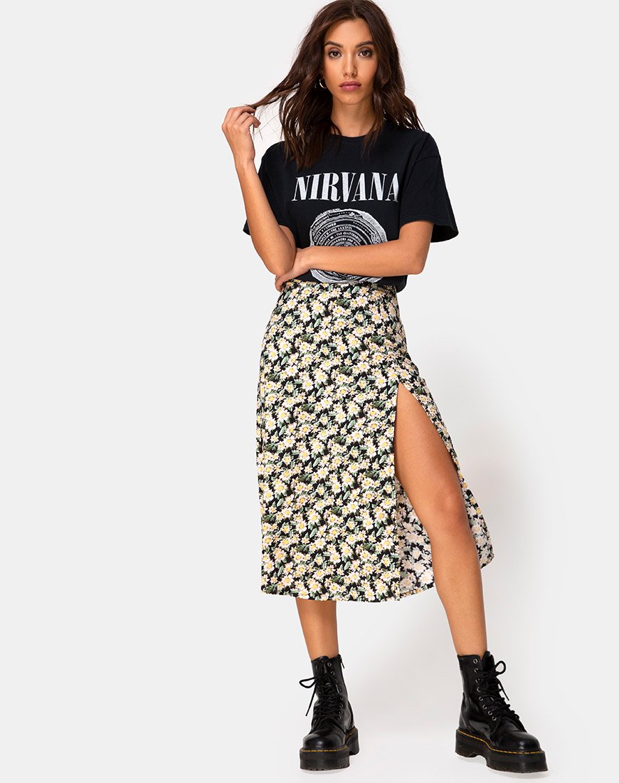 Saika Midi rok in Aster zwart