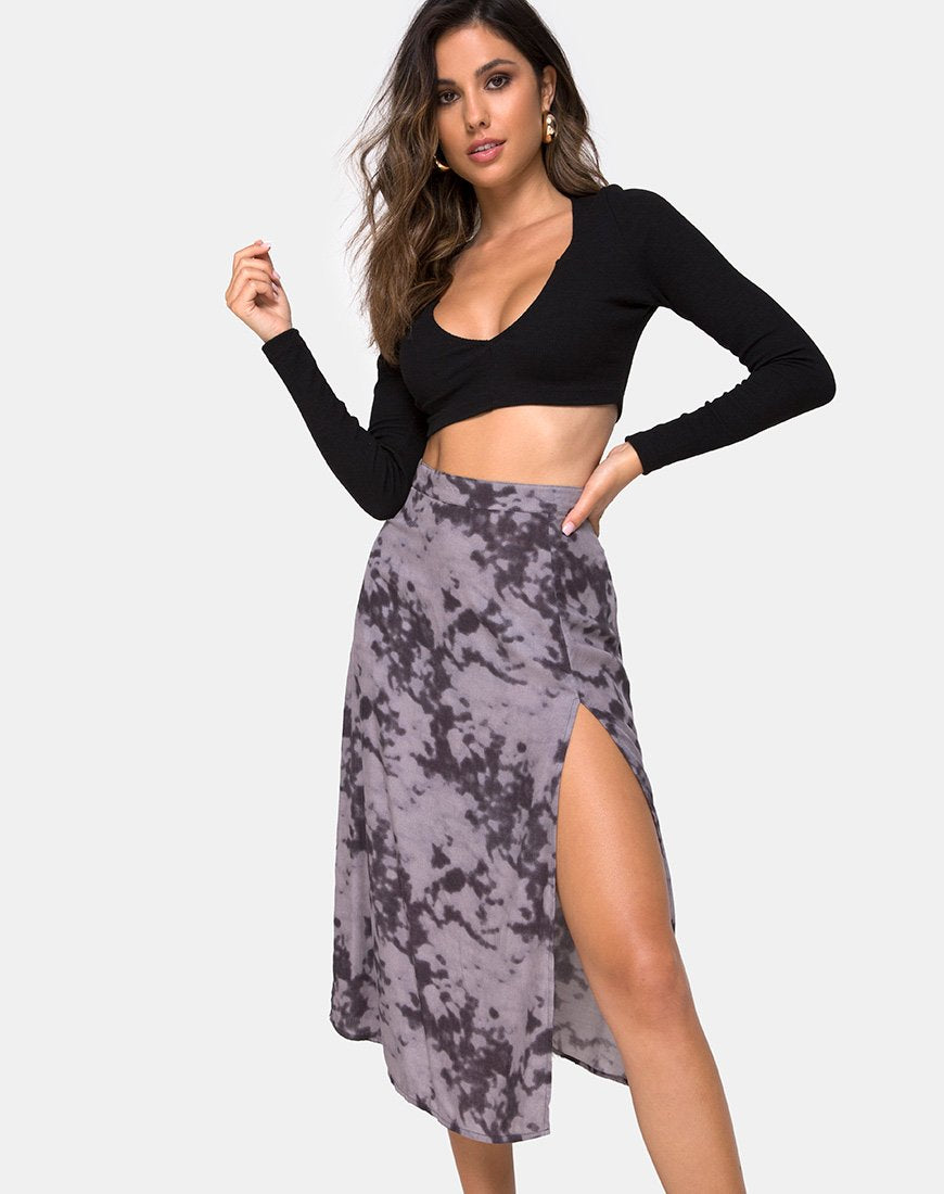 Afbeelding van Saika Midi rok in gebleekt Tie Dye grijs