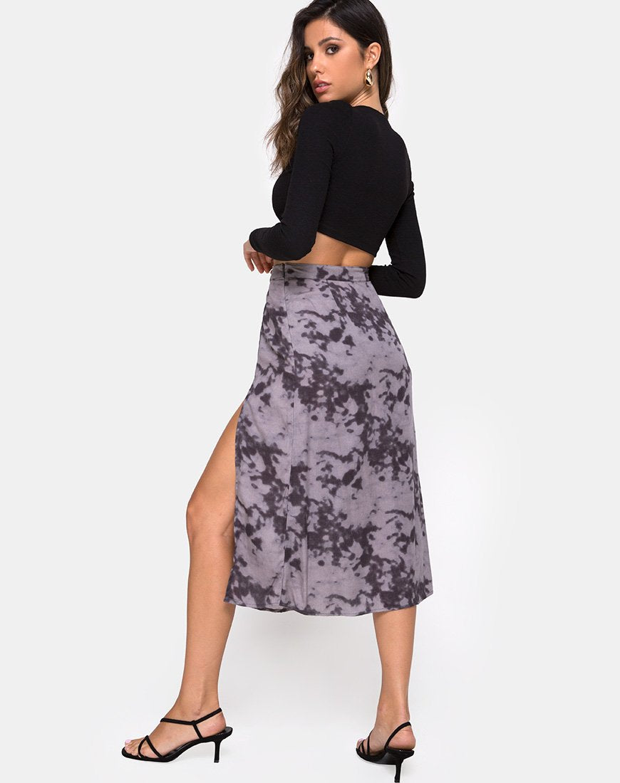 Afbeelding van Saika Midi rok in gebleekt Tie Dye grijs