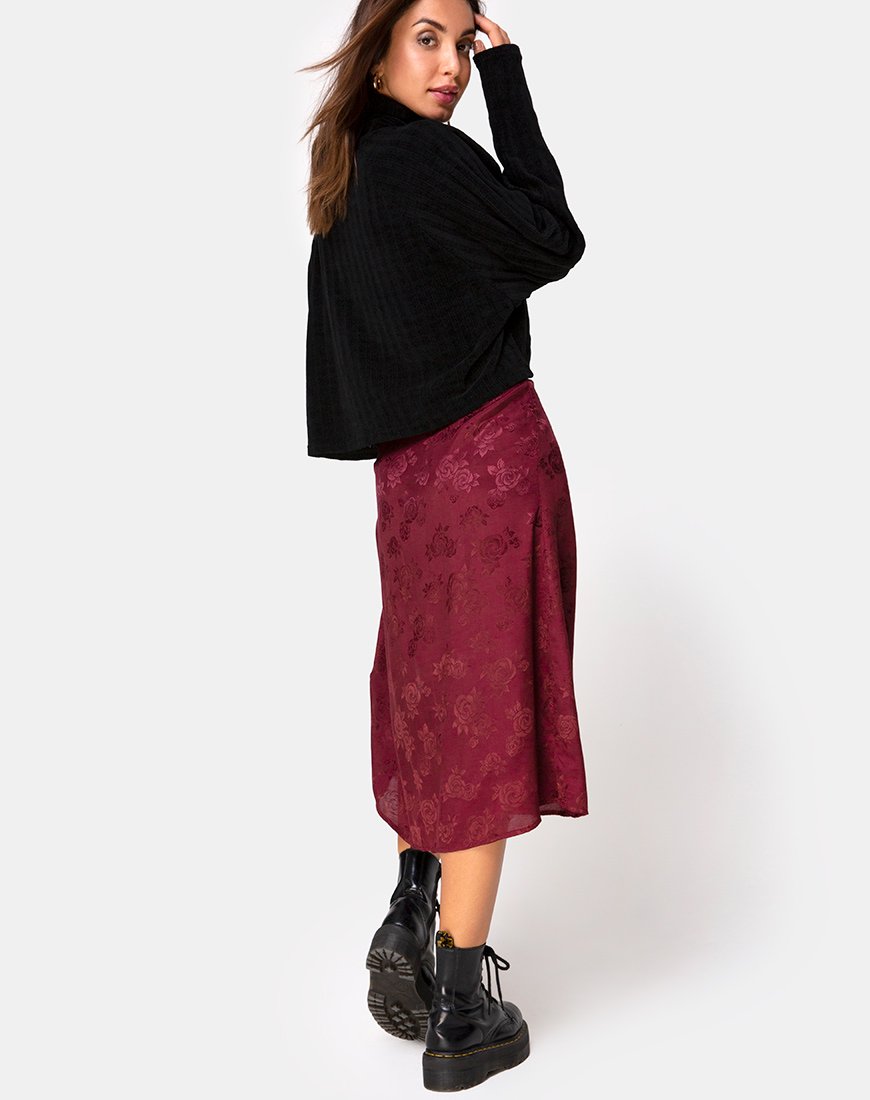 Saika Midi rok in satijn Rose Bourgondië