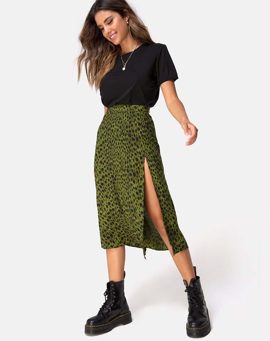 Afbeelding van Saika Midi rok in Cheetah Khaki