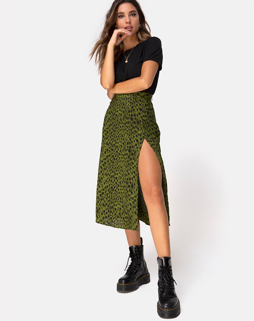 Afbeelding van Saika Midi rok in Cheetah Khaki