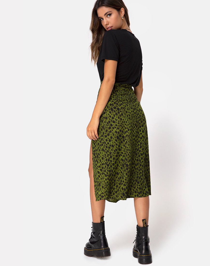 Afbeelding van Saika Midi rok in Cheetah Khaki