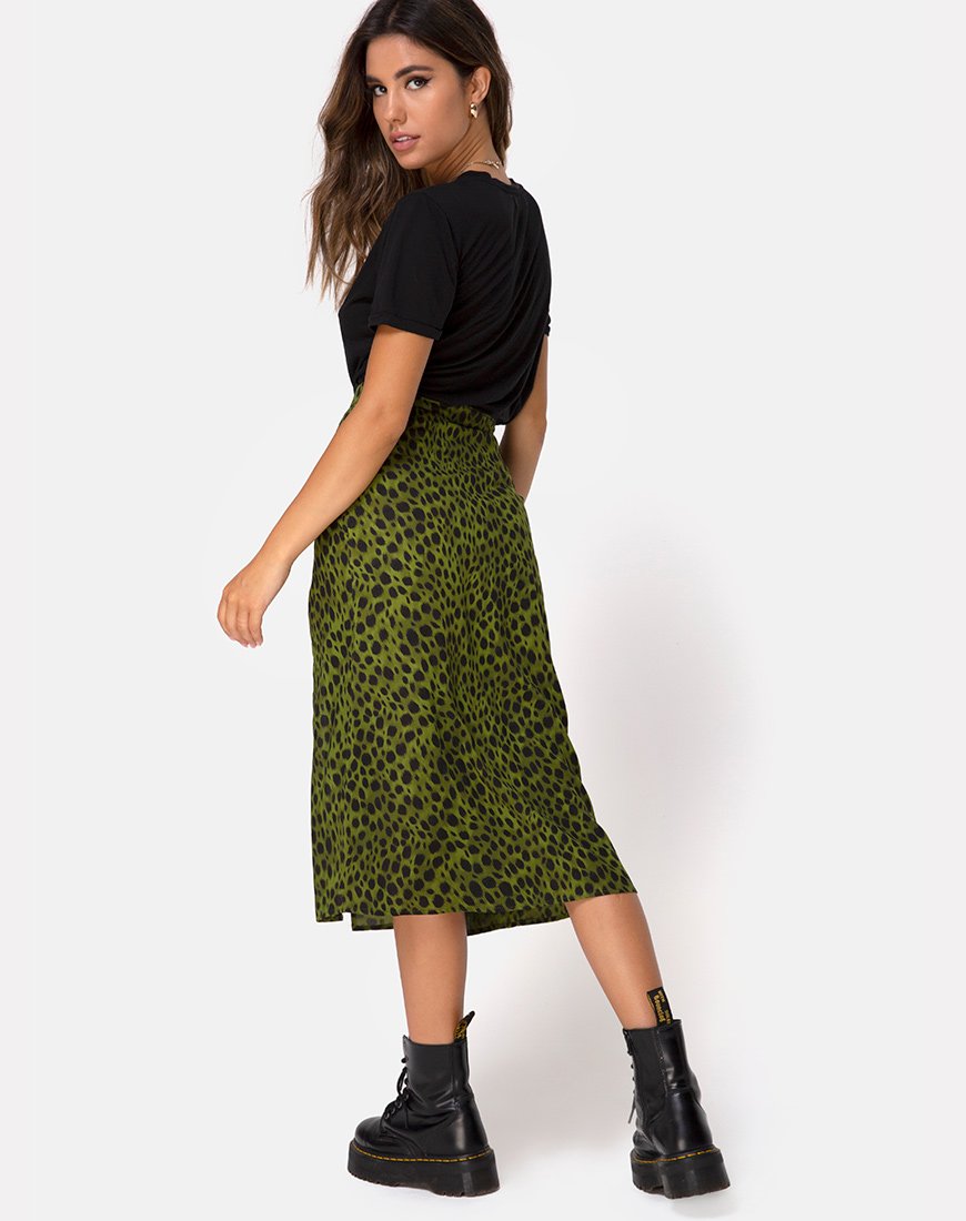 Afbeelding van Saika Midi rok in Cheetah Khaki