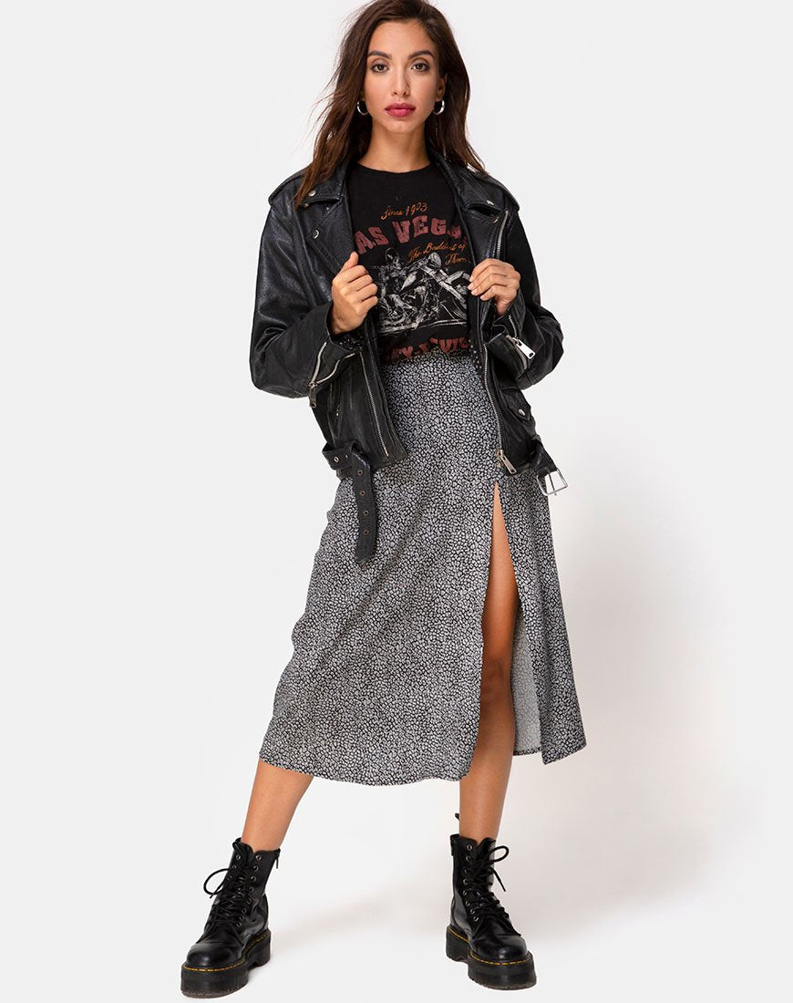 Saika Midi rok in Ditsy Luipaard Grijs