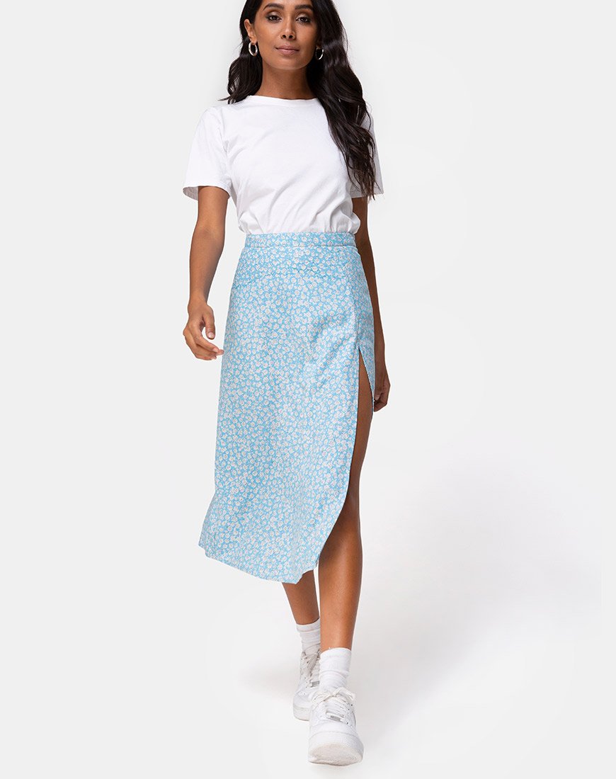 Afbeelding van Saika Midi rok in Ditsy Rose Blauw