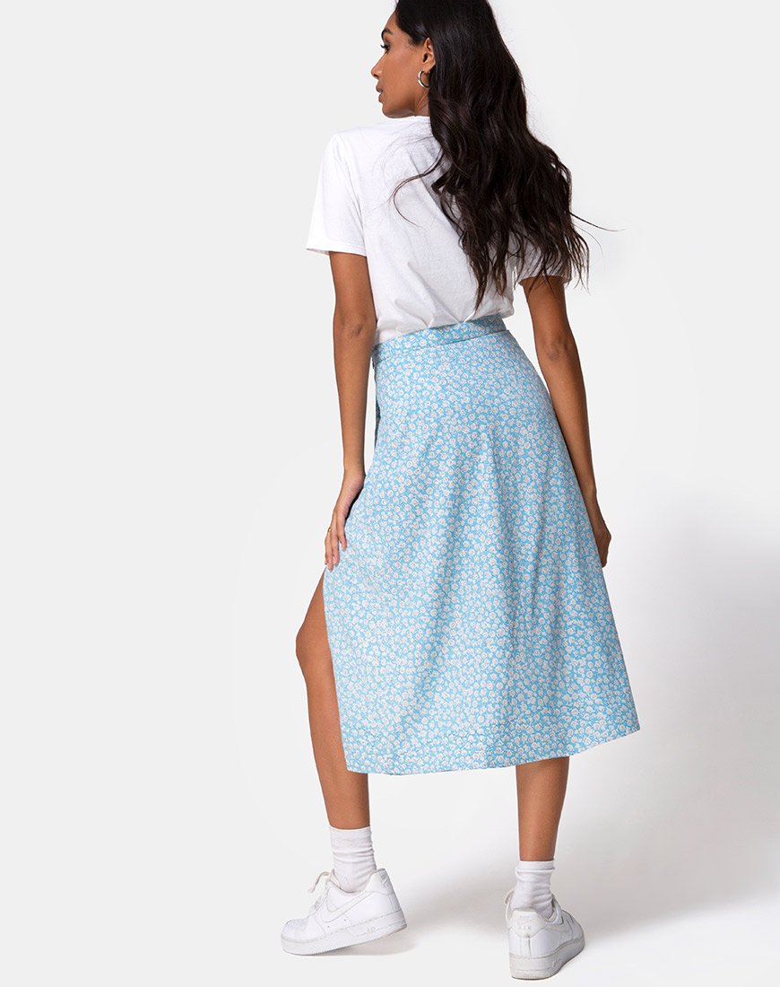 Afbeelding van Saika Midi rok in Ditsy Rose Blauw
