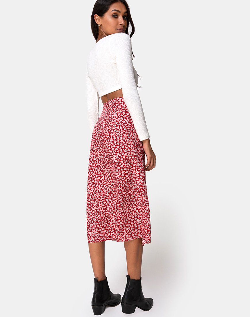 Afbeelding van Saika Rok in Ditsy Rose Rood Zilver