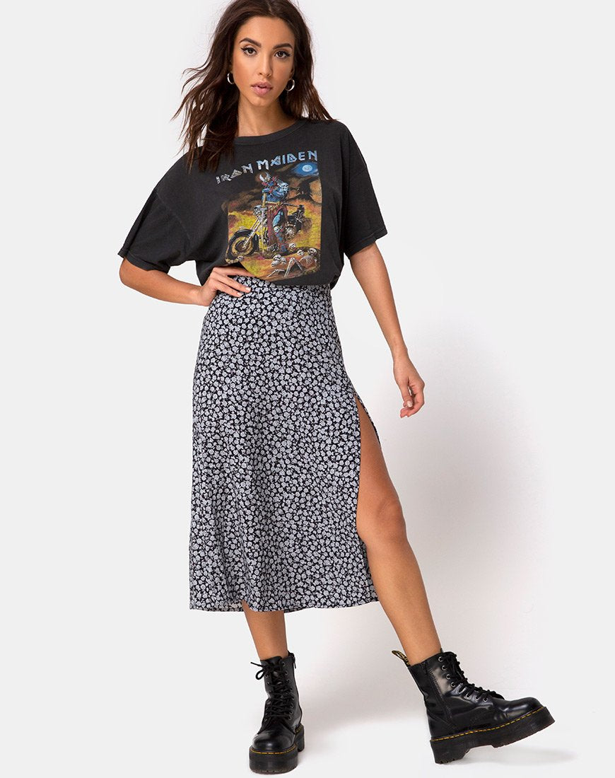 Saika Midi rok in Ditsy Rose zwart
