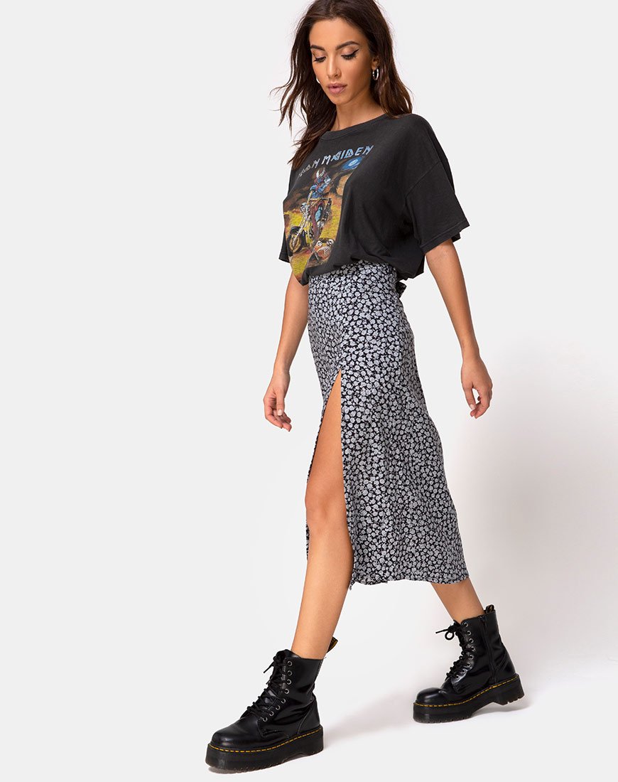 Afbeelding van Saika Midi rok in Ditsy Rose Zwart