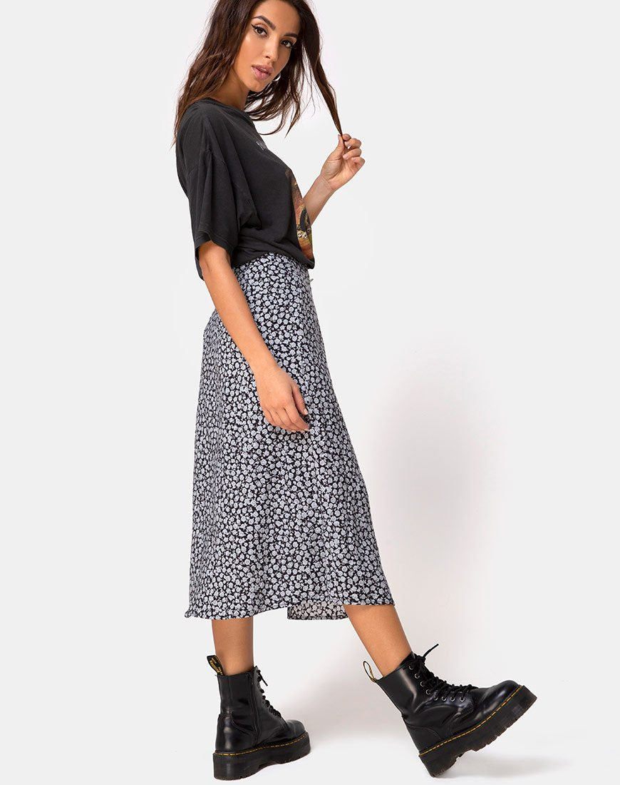 Afbeelding van Saika Midi rok in Ditsy Rose Zwart
