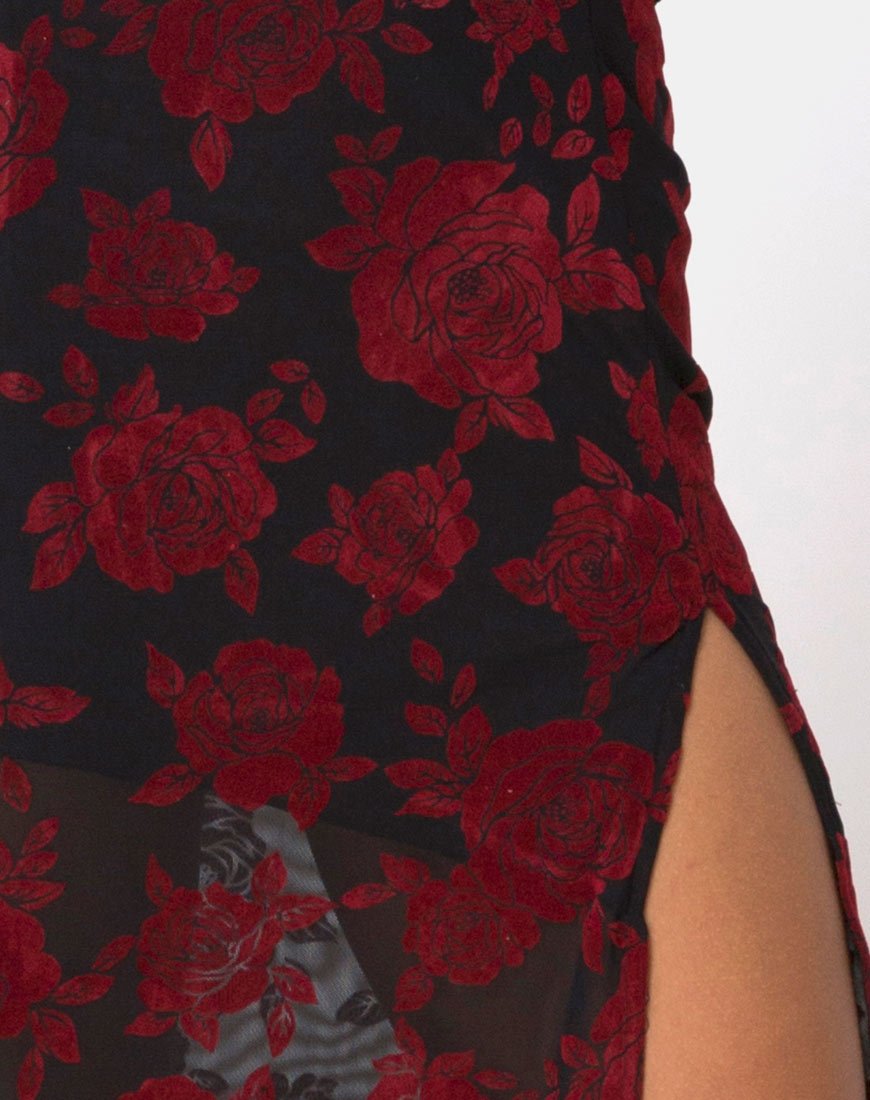 Afbeelding van Saika Midi rok in romantisch rood rozenvlokje