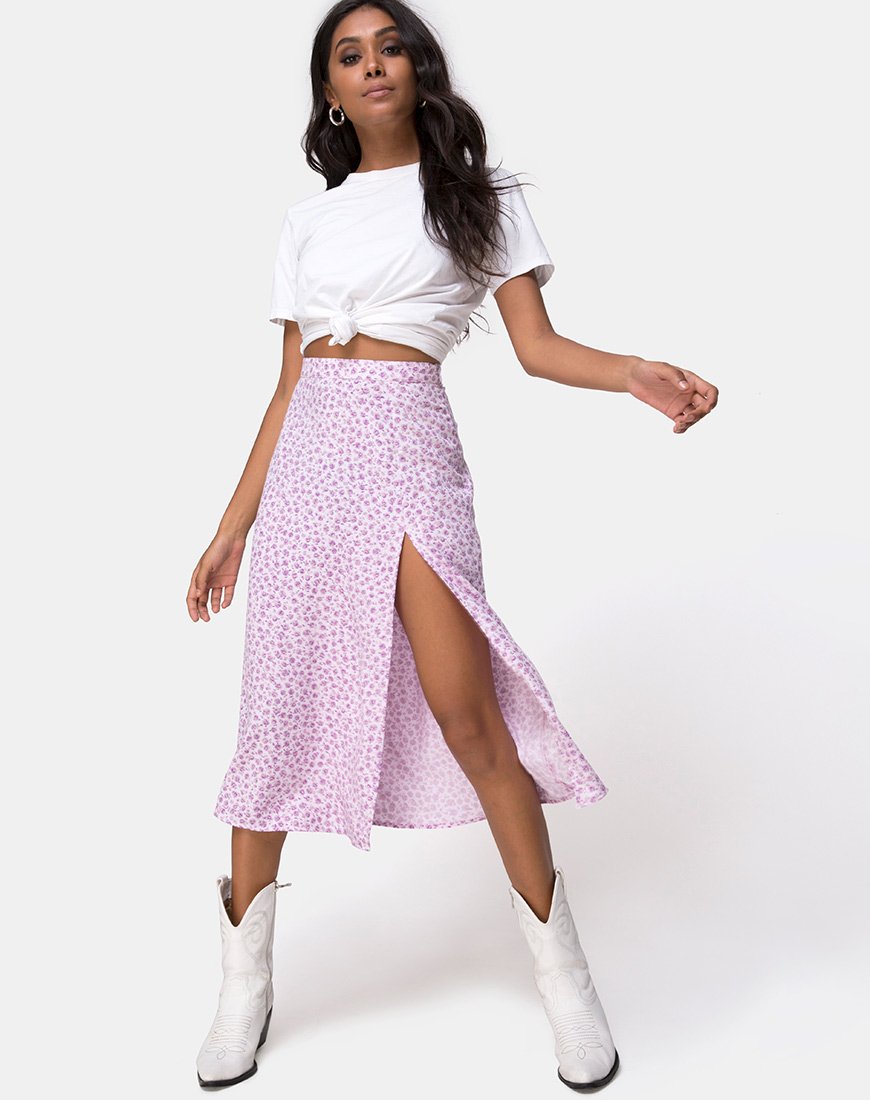 Saika Midi rok in Ditsy Rose Lila