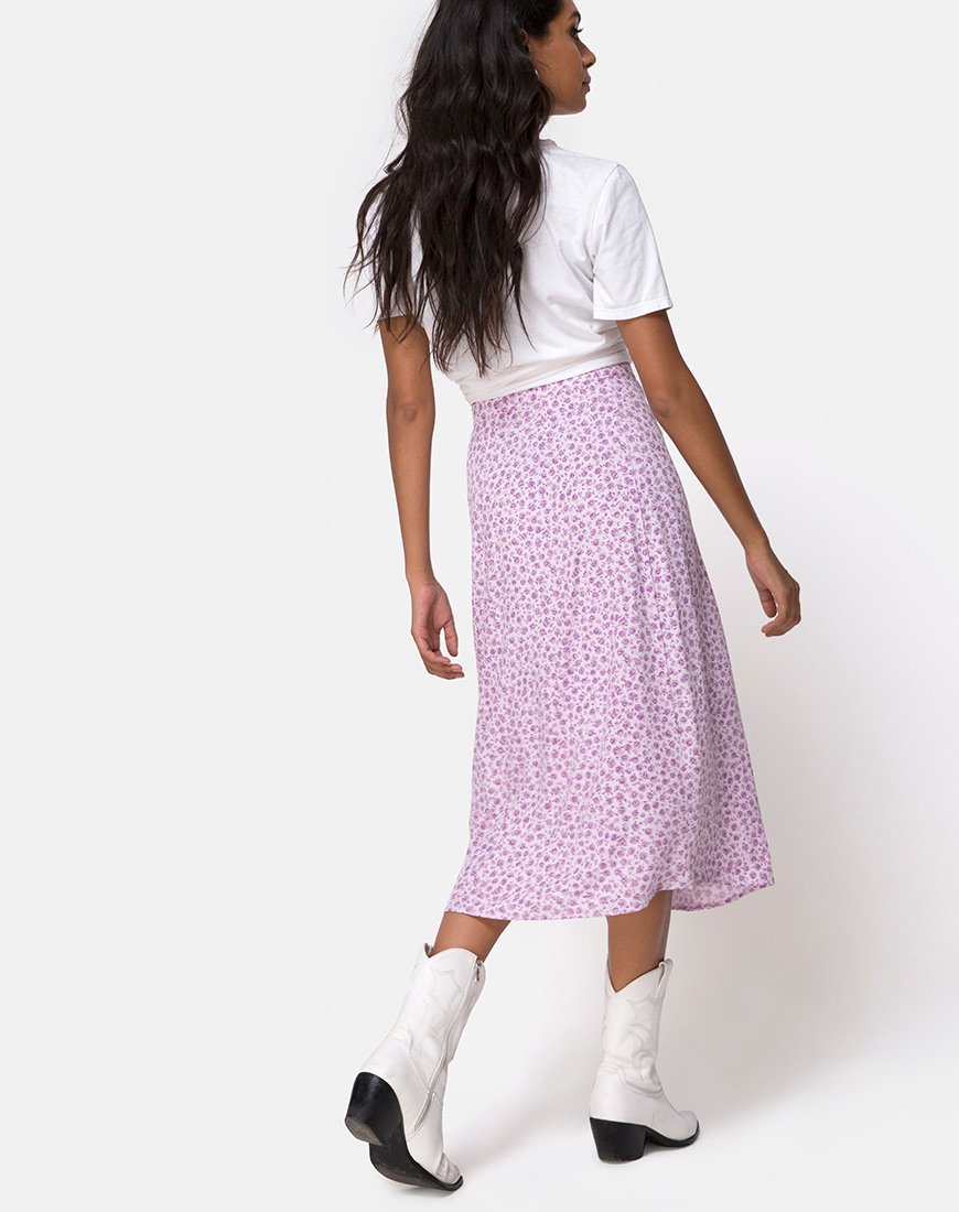 Saika Midi rok in Ditsy Rose Lila