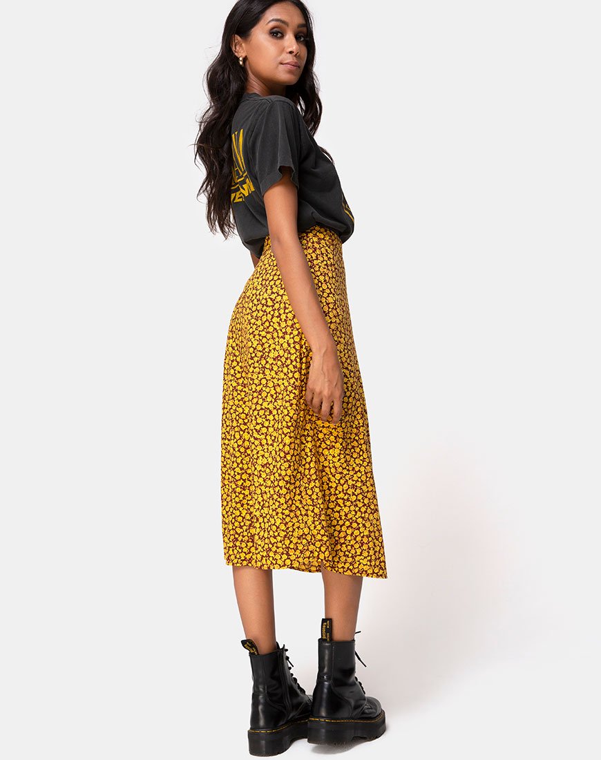 Saika Midi rok in Ditsy Rose Marigold