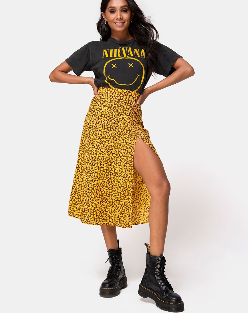 Saika Midi rok in Ditsy Rose Marigold