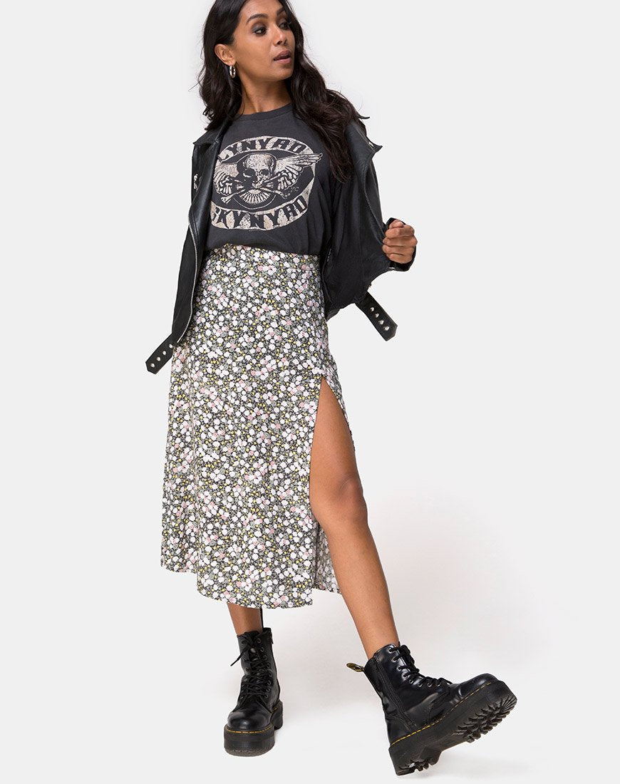 Saika Midi rok in Floral Field Olive