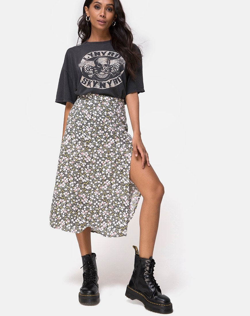 Afbeelding van Saika Midi rok in Floral Field Olive