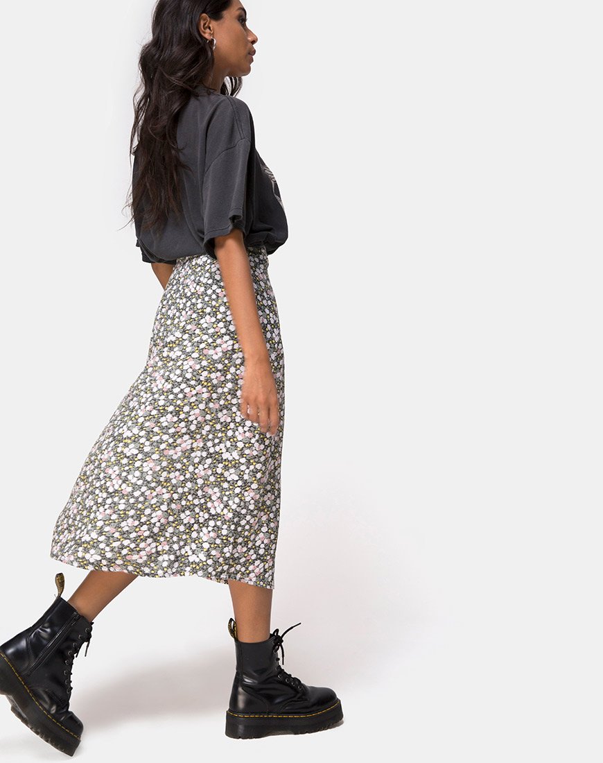 Saika Midi rok in Floral Field Olive