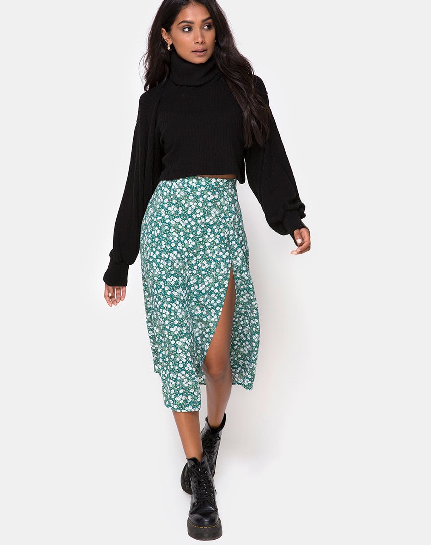 Saika Midi rok in Floral Field Green