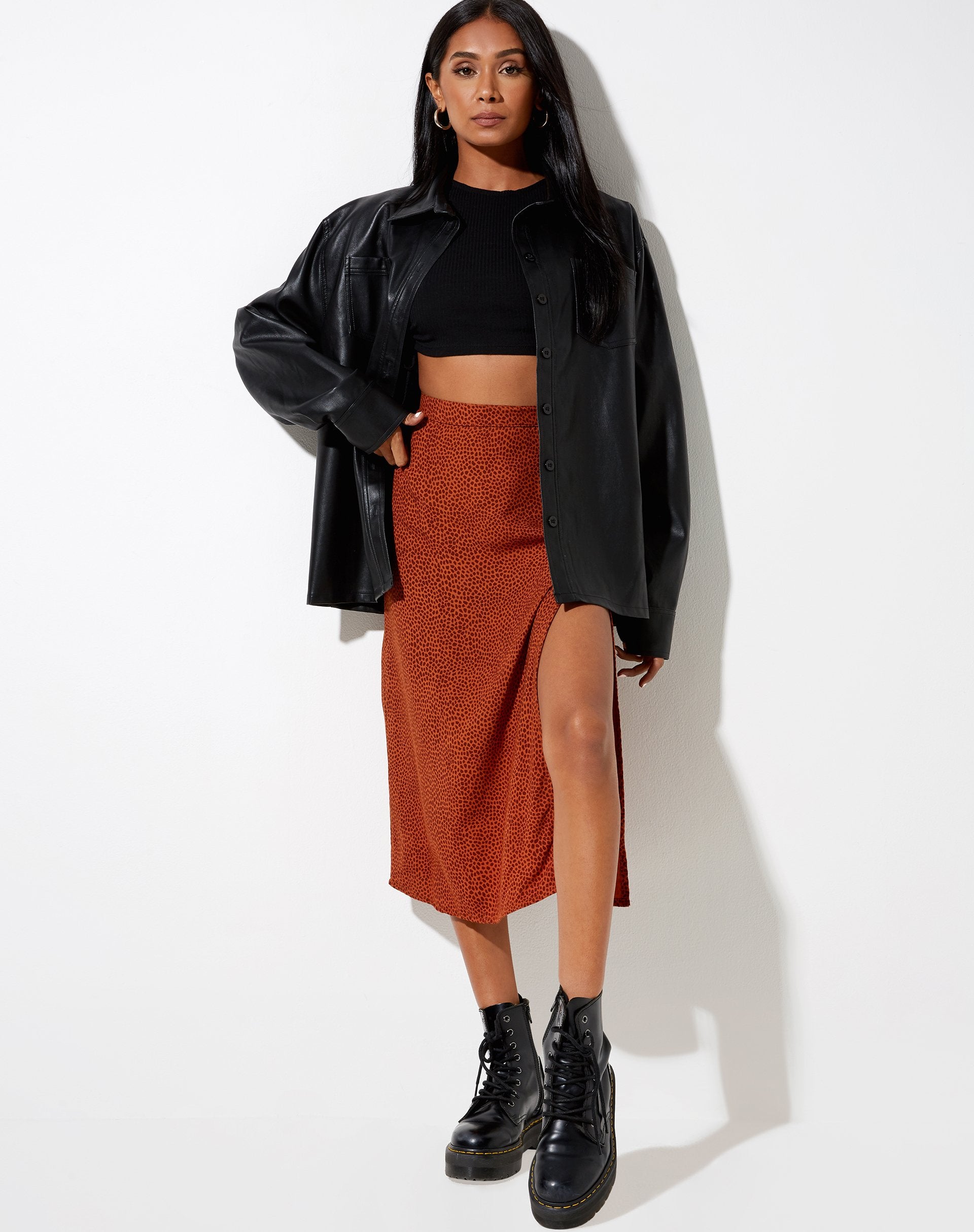 Afbeelding van Saika Midi rok in Mini Croc Bruin