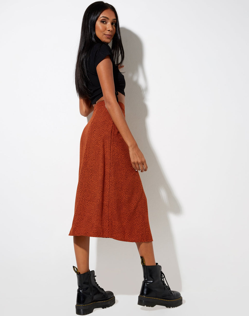 Saika Midi-rok in Mini Croc Bruin