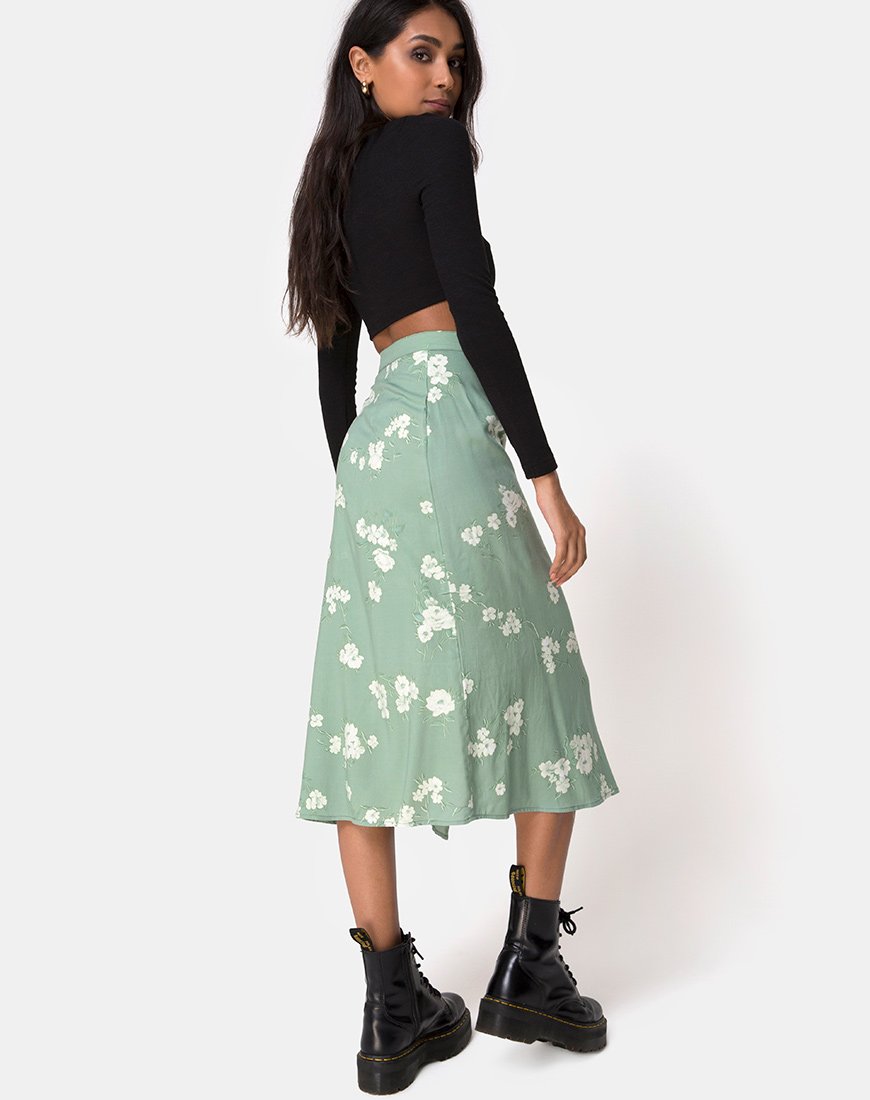 Saika Midi rok in monobloem groen
