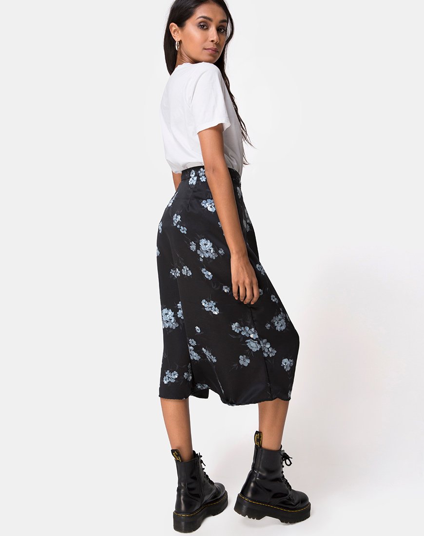 Saika Midi rok in monobloem zwart