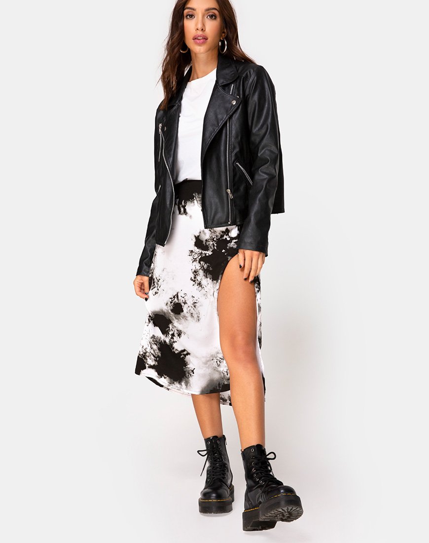 Afbeelding van Saika Midi rok in zwart-wit mono Tie Dye