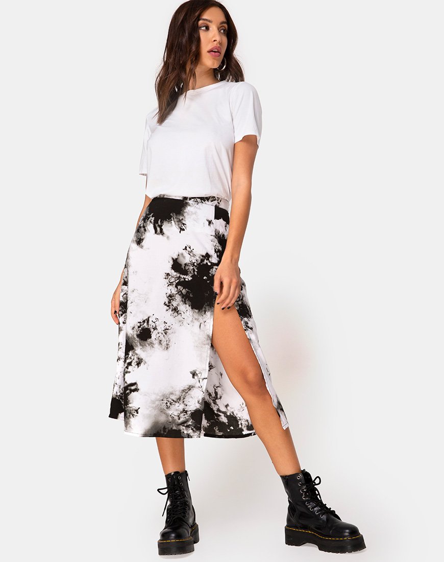 Afbeelding van Saika Midi rok in zwart-wit mono Tie Dye