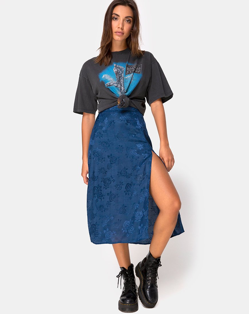 Saika Midi rok in satijnroos marine