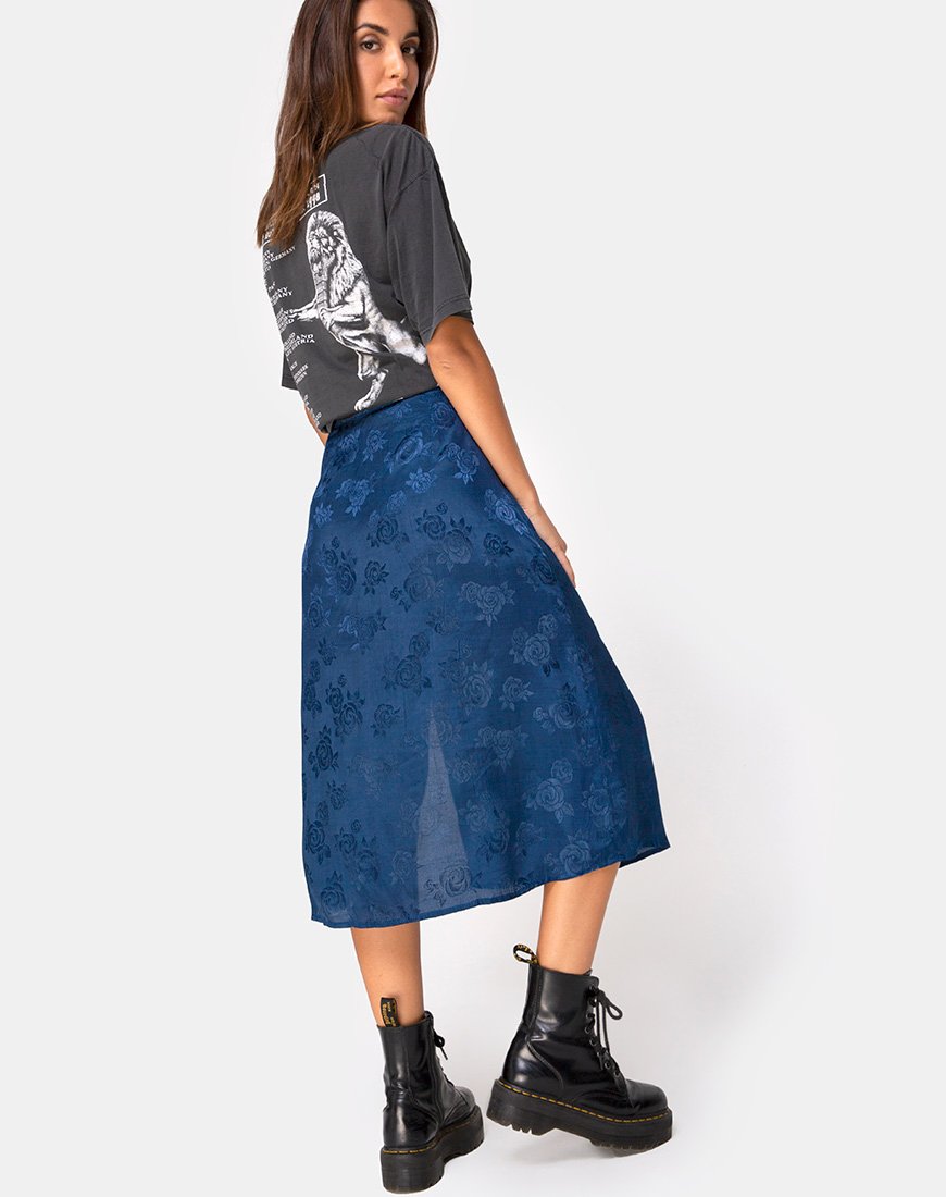 Saika Midi rok in satijnroos marine
