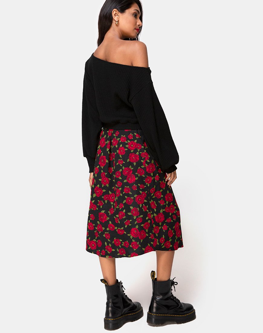 Afbeelding van Saika Midi rok in Roaming Rose Zwart