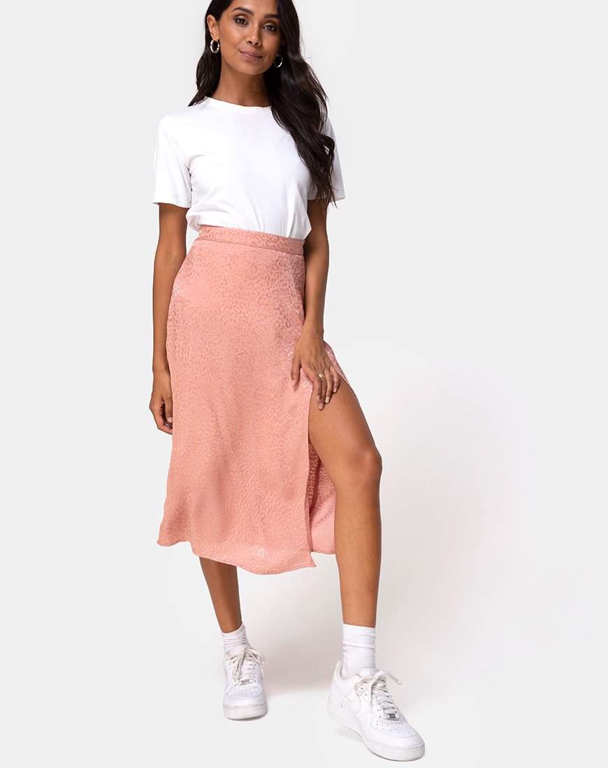 Saika Rok in Satijn Cheetah Stoffig Roze