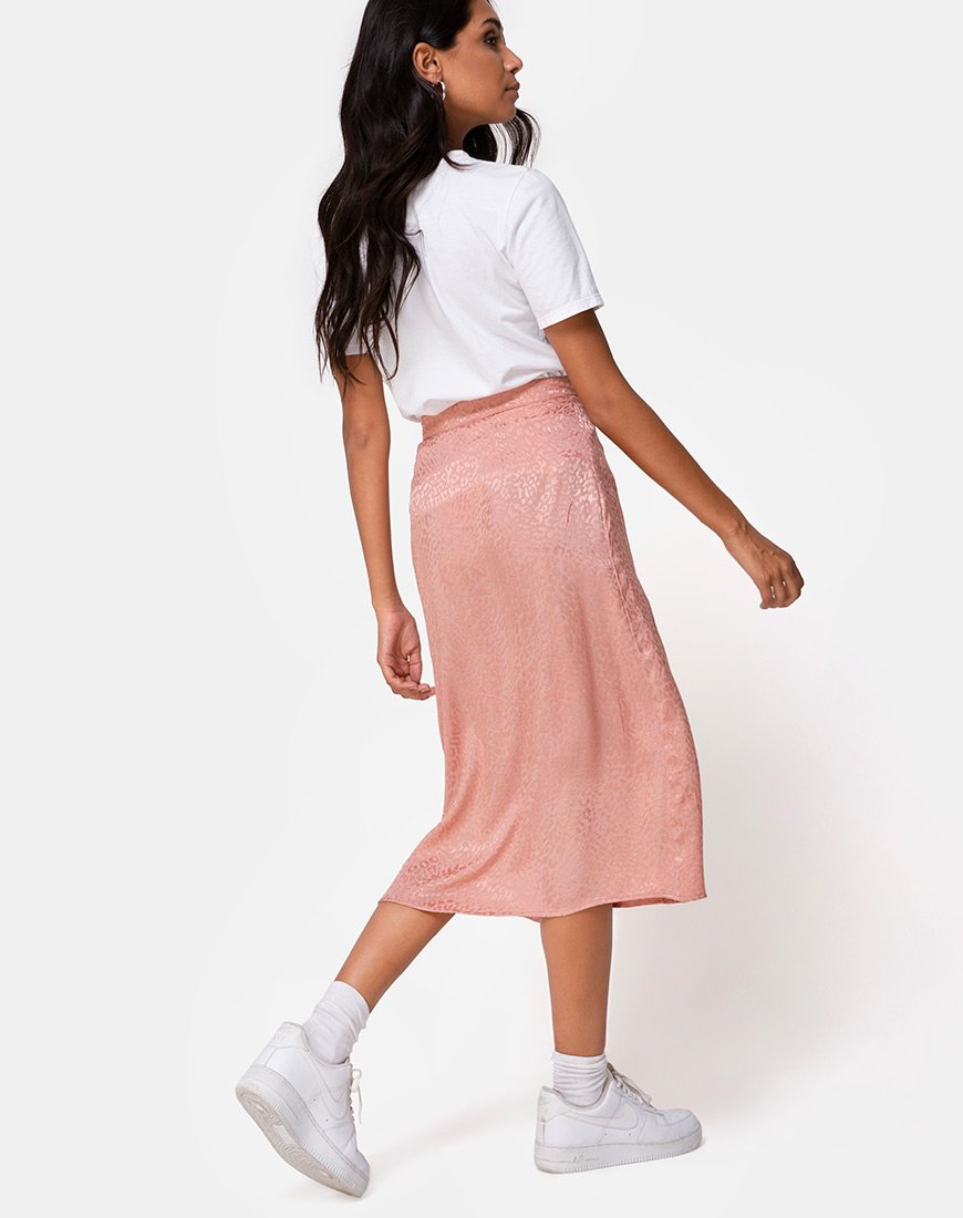 Saika Rok in Satijn Cheetah Stoffig Roze