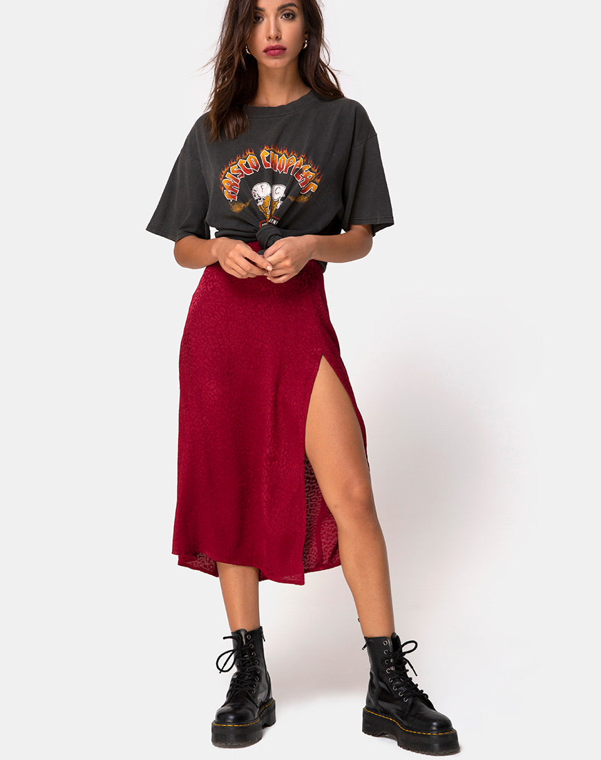 Saika Midi rok in satijn cheetah framboos