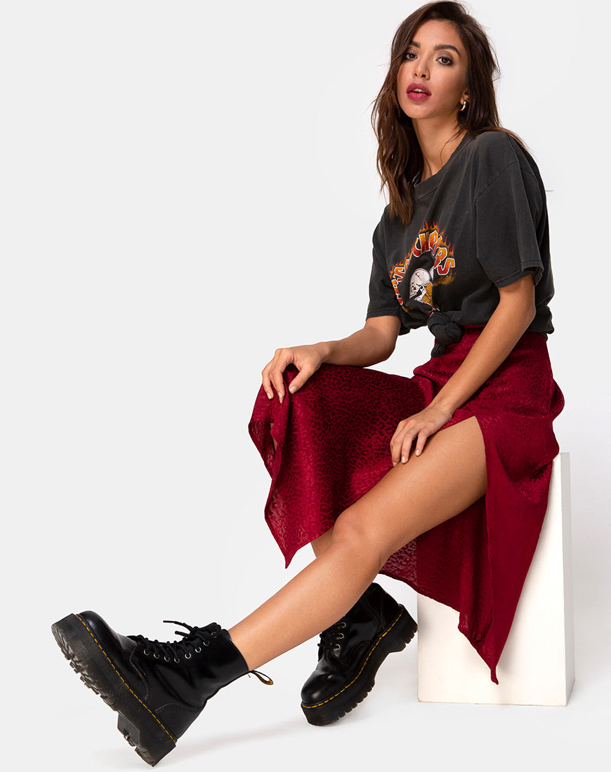 Saika Midi rok in satijn cheetah framboos