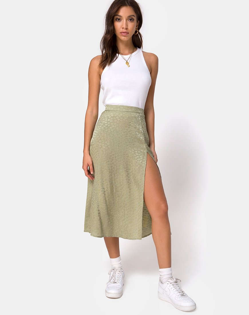 Saika Midi rok in satijn Ditsy Rose Sage